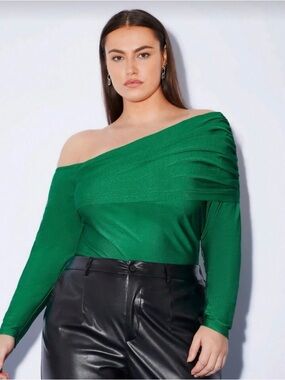 Pre-Loved Green One-Shoulder Ruched Top